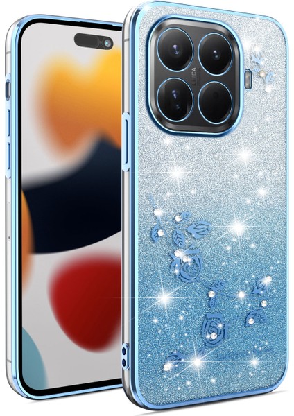 Xiaomi 15T Pro (Global) Kılıf Çiçek Tpu Esnek Degrade Telefon Kılıfı - Mavi (Yurt Dışından)