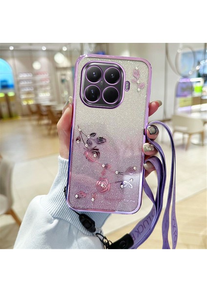 Xiaomi 15T Pro Kılıfı Çiçek Desenli Tpu Degrade Telefon Kılıfı ve Boyun Askıları - Mor (Yurt Dışından) fiyatları