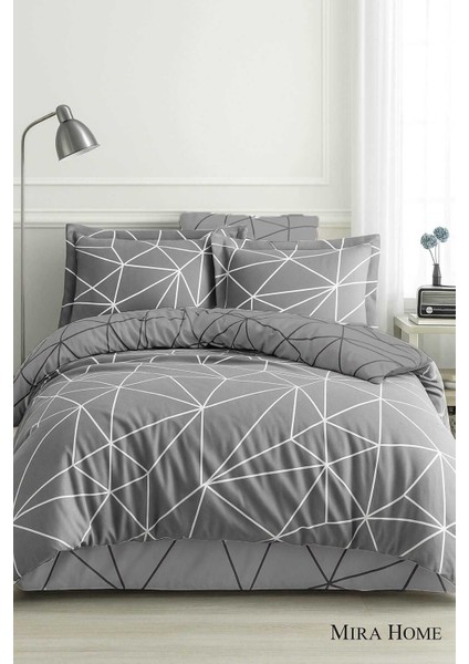 Çift Kişilik Pamuklu Nevresim Takımı Geo Line Gri