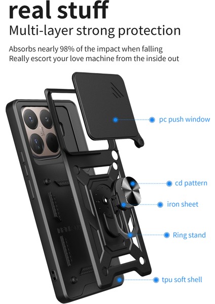 Xiaomi 15T Pro Için Kayar Kamera Kapaklı Pc + Tpu Destekli Telefon Kılıfı - Gümüş (Yurt Dışından) fiyatları