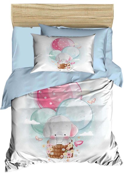 Dijital Baskılı 3D Pamuklu Yenidoğan Bebek Nevresim Takımı Elephant Baloon Blue fiyatları