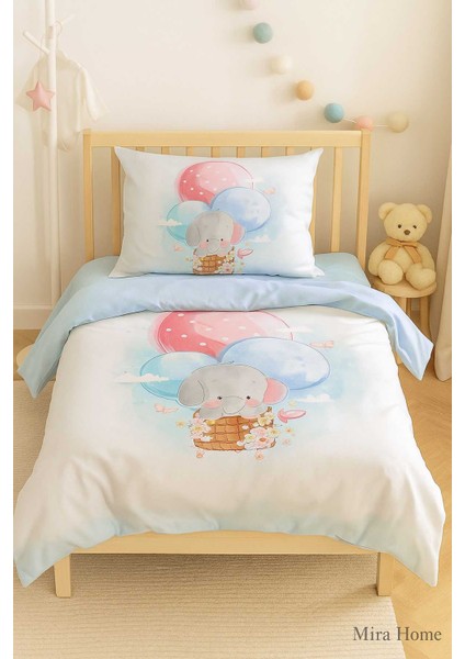 Dijital Baskılı 3D Pamuklu Yenidoğan Bebek Nevresim Takımı Elephant Baloon Blue modelleri