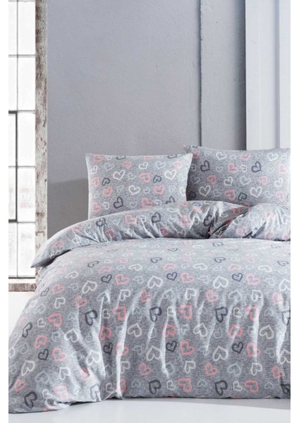 Çift Kişilik Nevresim Takımı Pamuklu Romantik Gri