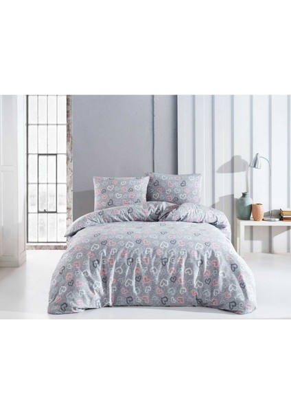 Çift Kişilik Nevresim Takımı Pamuklu Romantik Gri modelleri