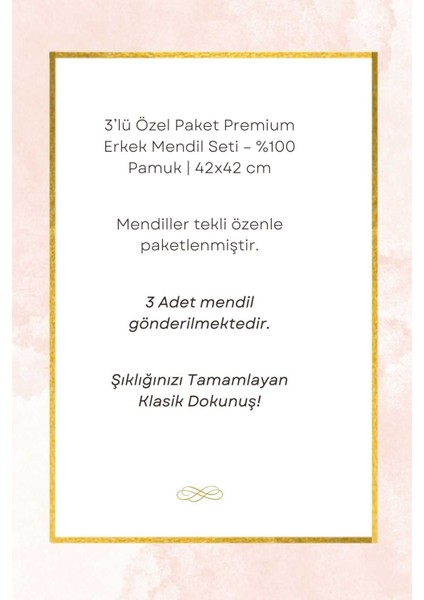 3’lü Özel Paket Premium Erkek Mendil Seti &AMP;#37;100 Pamuk 42X42 cm Beyaz fırsatları