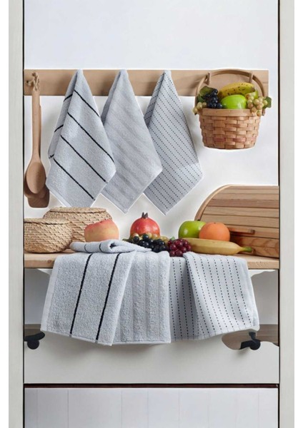 6 Lı Luna Naturel Mutfak Havlu Seti &AMP;#37;100 Pamuklu 30X50 cm Açık Gri