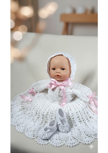 El Emeği Tığ Işi Bebek Seti-Vaftiz/mevlüt Elbisesi,şapka ve Patik Takımı