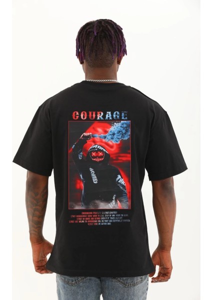 Unisex Oversize Baskılı Bisiklet Yaka T-Shirt - Siyah -Vlmr indirimleri