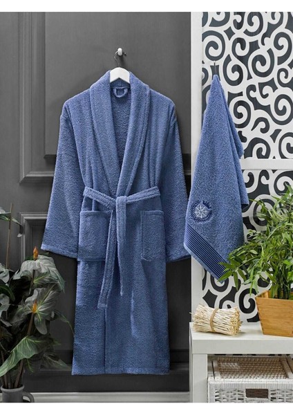 4 Parça Aile Bornoz Seti Kadın Erkek Havlulu Bornoz Takımı 100 Lacivert Pembe fiyatları
