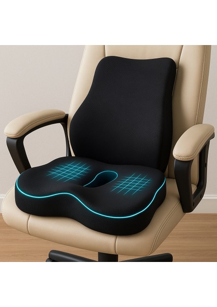 Oto Araç Ofis Koltuk Sandalye Bel Destek Minderi ve Visco Oturma Minderi