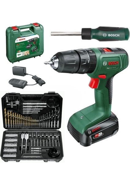 Easyımpact 18V-40 Akülü Darbeli Matkap Vidalama 2 Ah (Tek) Batarya, Bosch 103 Parça Uç ve Aksesuar Seti ve Tornavida