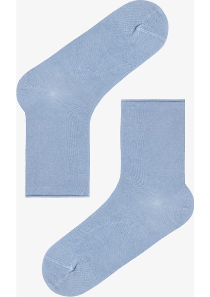 Açık Mavi Rahat Bilek Lastikli Bambu Soket Çorap