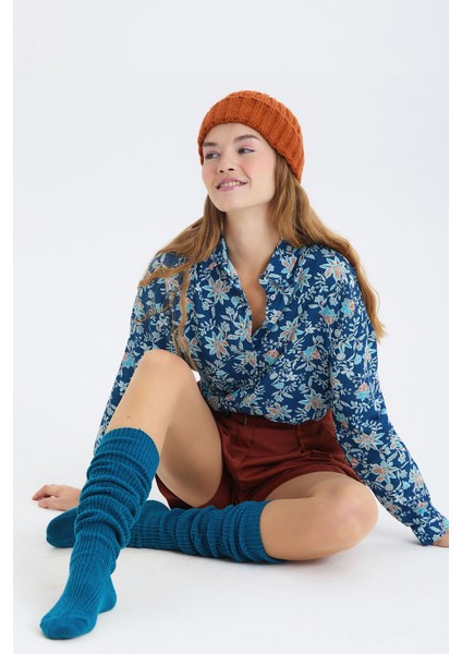 Diz Üstü Dikişsiz Yünlü Çorap Lacivert fiyatları