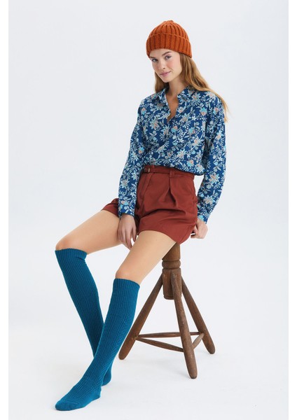 Diz Üstü Dikişsiz Yünlü Çorap Lacivert modelleri