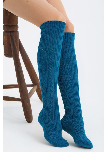 Diz Üstü Dikişsiz Yünlü Çorap Lacivert fırsatları