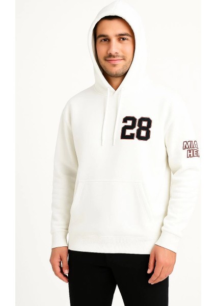 Erkek Kapşonlu Sweatshirt Ön & Arka Baskılı - Beyaz -Vlmr fiyatları