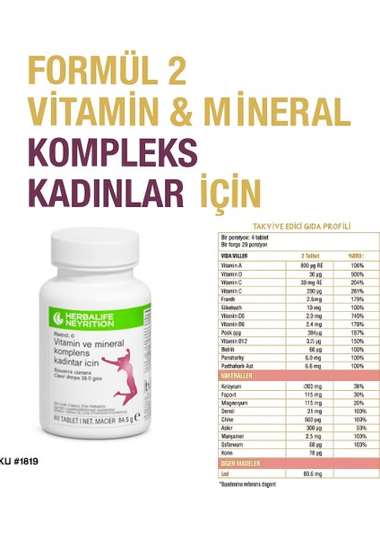 Herbalıfe Formül 2 Vitamin ve Mineral Kompleks Kadınlar Için modelleri