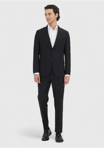 Siyah Çizgili Zeroweight Slim Fit %100 Yün Takım Elbise modelleri