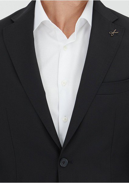 Siyah Çizgili Zeroweight Slim Fit %100 Yün Takım Elbise fırsatları