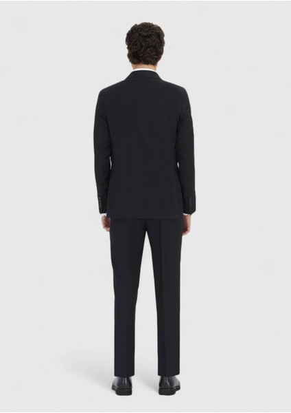 Siyah Çizgili Zeroweight Slim Fit %100 Yün Takım Elbise indirimleri