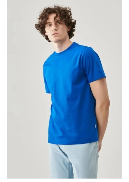 Erkek 24/1 Düz A Kalite Oversize T-Shirt - Mavi -Vlmr