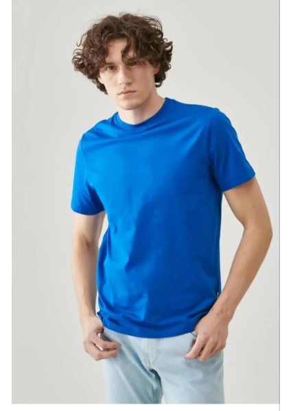 Erkek 24/1 Düz A Kalite Oversize T-Shirt - Mavi -Vlmr modelleri