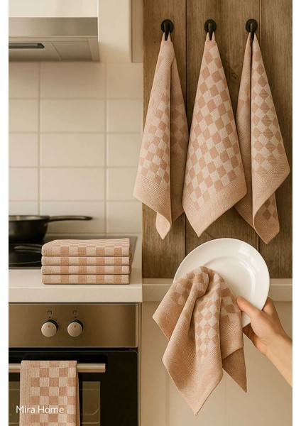 10 lu Dama Desenli Mutfak Kurulama Bezi 50x70 Cm Kahverengi