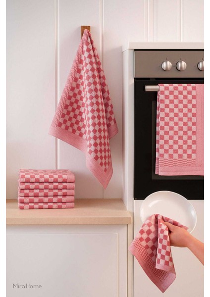 10 lu Dama Desenli Mutfak Kurulama Bezi 50x70 Cm Kırmızı