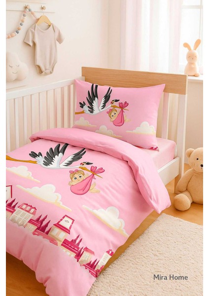 Yenidoğan Kız Bebek Nevresim Takımı &AMP;#37;100 Pamuklu Leylek modelleri