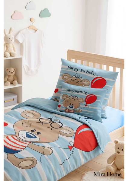 Yenidoğan Erkek Bebek Nevresim Takımı &AMP;#37;100 Pamuklu Bear Baloon