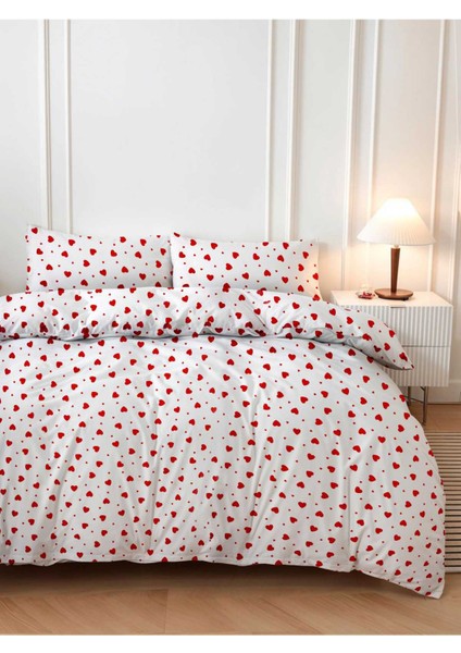 Kırmızı Kalpli Çift Kişilik Nevresim Takımı Pamuklu 160X200 cm fiyatları