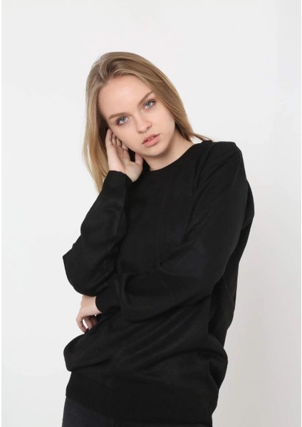 Unisex Uzun Kol Biskilet Yaka Dokuma Triko - Siyah -Vlmr fiyatları