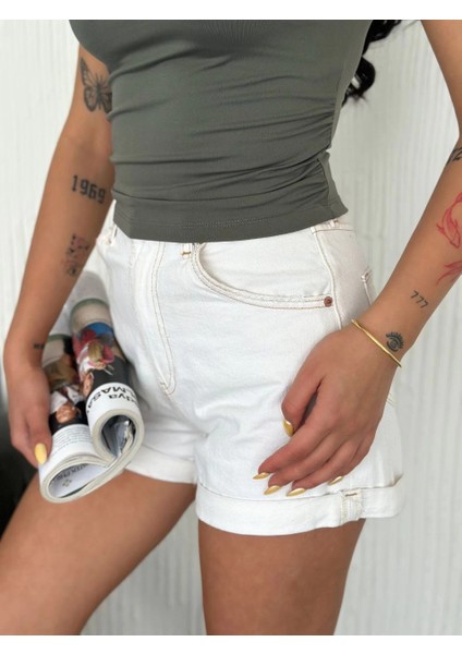 Osy Modal Yumuşak Dokulu Kumaş Bisiklet Yaka Kadın Sıfır Kol Bluz Omuz Toka Aksesuar Detaylı - Haki -Vlmr modelleri