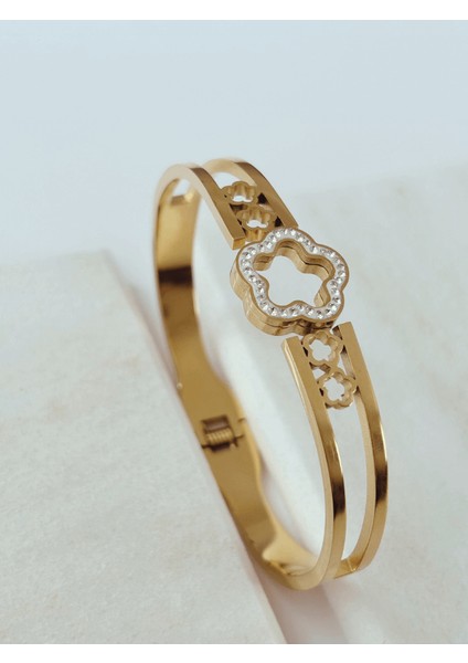 Büyük ve Küçük Taşlı Çiçekli Gold Kelepçe fiyatları
