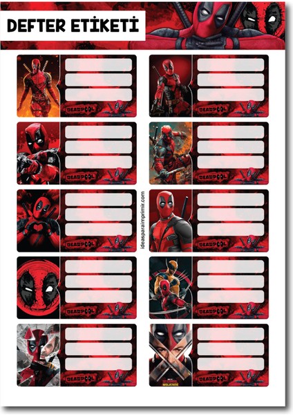 Deadpool Defter Etiketi – 10 Adet Marvel Çıkartma Sticker Seti