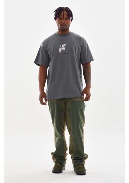 Unisex Baskılı Oversize T-Shirt - Füme -Vlmr fırsatları