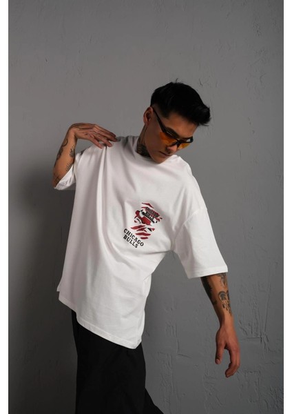 Erkek Sırt Baskılı A Kalite Oversize T-Shirt - Beyaz -Vlmr fırsatları