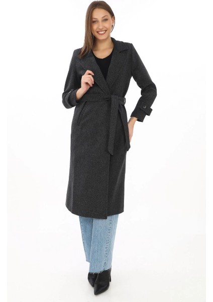 Kadın Astarlı Balık Sırtı Kaşmir Kaşe Kaban - Siyah -Vlmr fırsatları