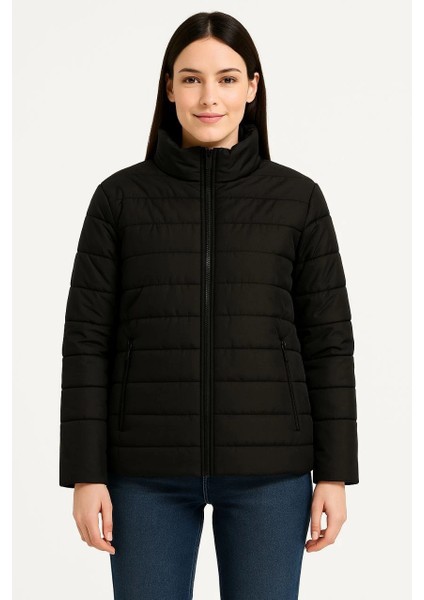 Kadın Bomber Mont Ceket - Su Itici Kumaş, Kapitone Astarlı, Fermuarlı, Kışlık - Siyah -Vlmr fırsatları