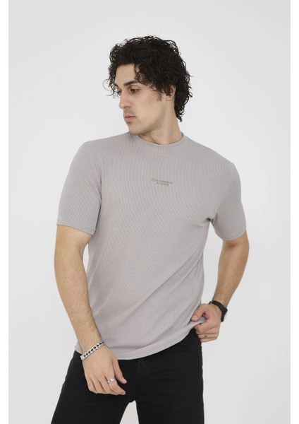 Unisex Bisiklet Yaka Slim Fit T-Shirt- Boyalı Gri -Vlmr