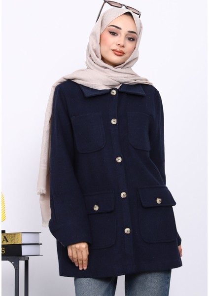 Lacivert Cepli Düğmeli Kaşe Ceket modelleri