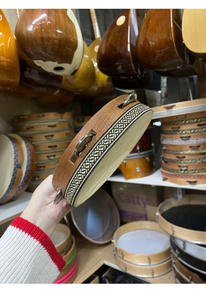 20 cm Zilli Hayvan Derisi Tef Ahşap Kasnak