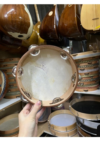 20 cm Zilli Hayvan Derisi Tef Ahşap Kasnak