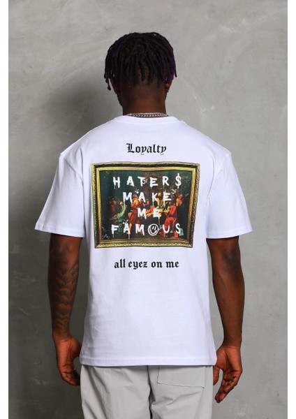 Unisex Oversize Baskılı Bisiklet Yaka T-Shirt - Beyaz -Vlmr indirimleri