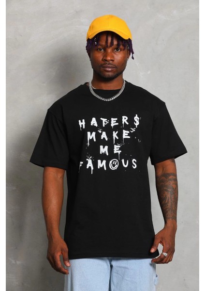 Unisex Oversize Baskılı Bisiklet Yaka T-Shirt - Siyah -Vlmr fiyatları