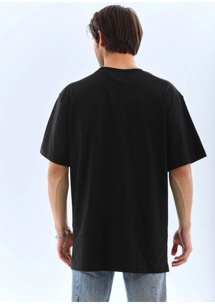 Unisex Oversize Taşlı Bisiklet Yaka T-Shirt - Siyah -Vlmr fiyatları