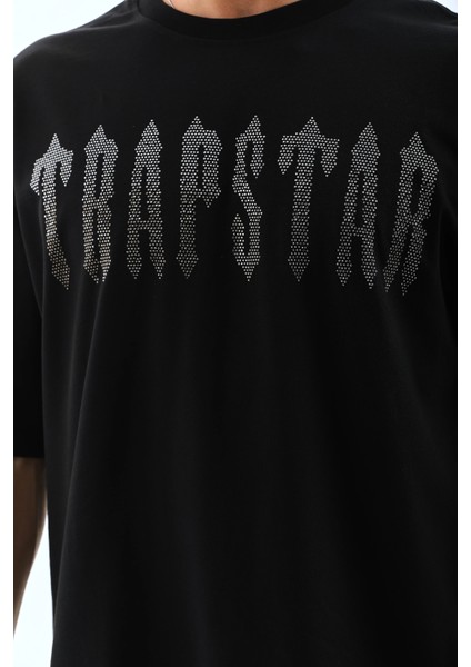 Unisex Oversize Taşlı Bisiklet Yaka T-Shirt - Siyah -Vlmr modelleri