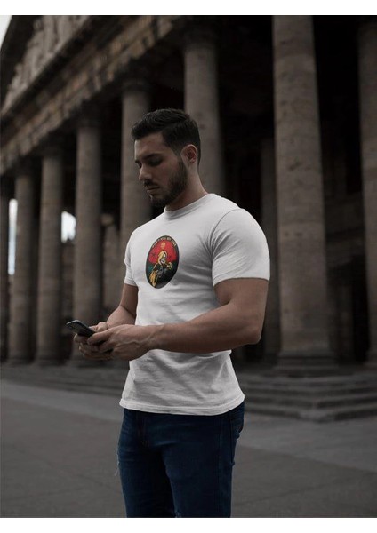 Unisex Bisiklet Yaka Baskılı Oversize T-Shirt - Beyaz -Vlmr