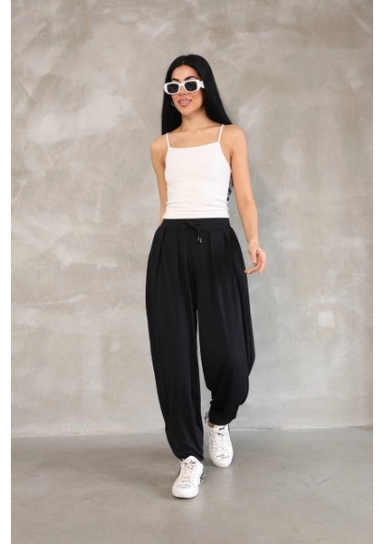 Osy Modal Yumuşak Dokulu Kumaş Şalvar Pantalon - Siyah -Vlmr