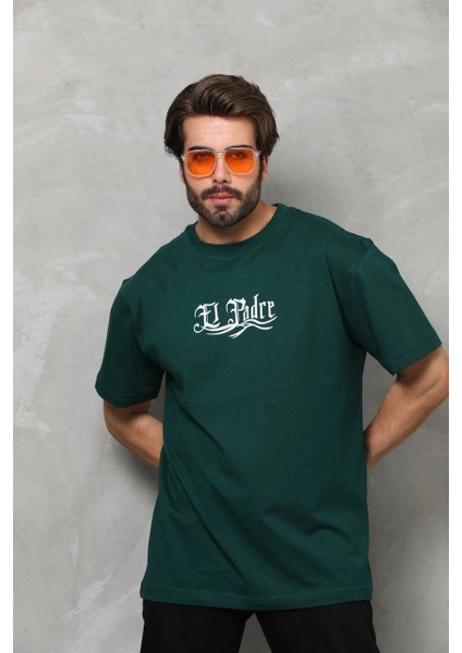 Unisex Bisiklet Yaka Baskılı Oversize T-Shirt - Yeşil -Vlmr fiyatları